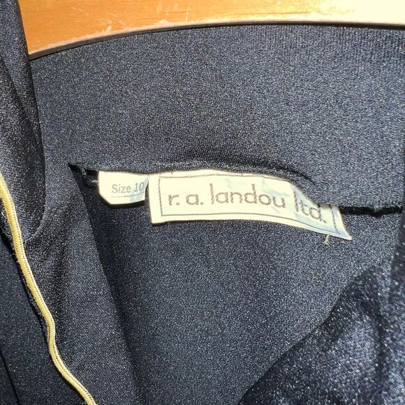 Vintage Landou Black Dress Size 10 Gold Trim Long Sleeve Midi - Picture 7 of 9